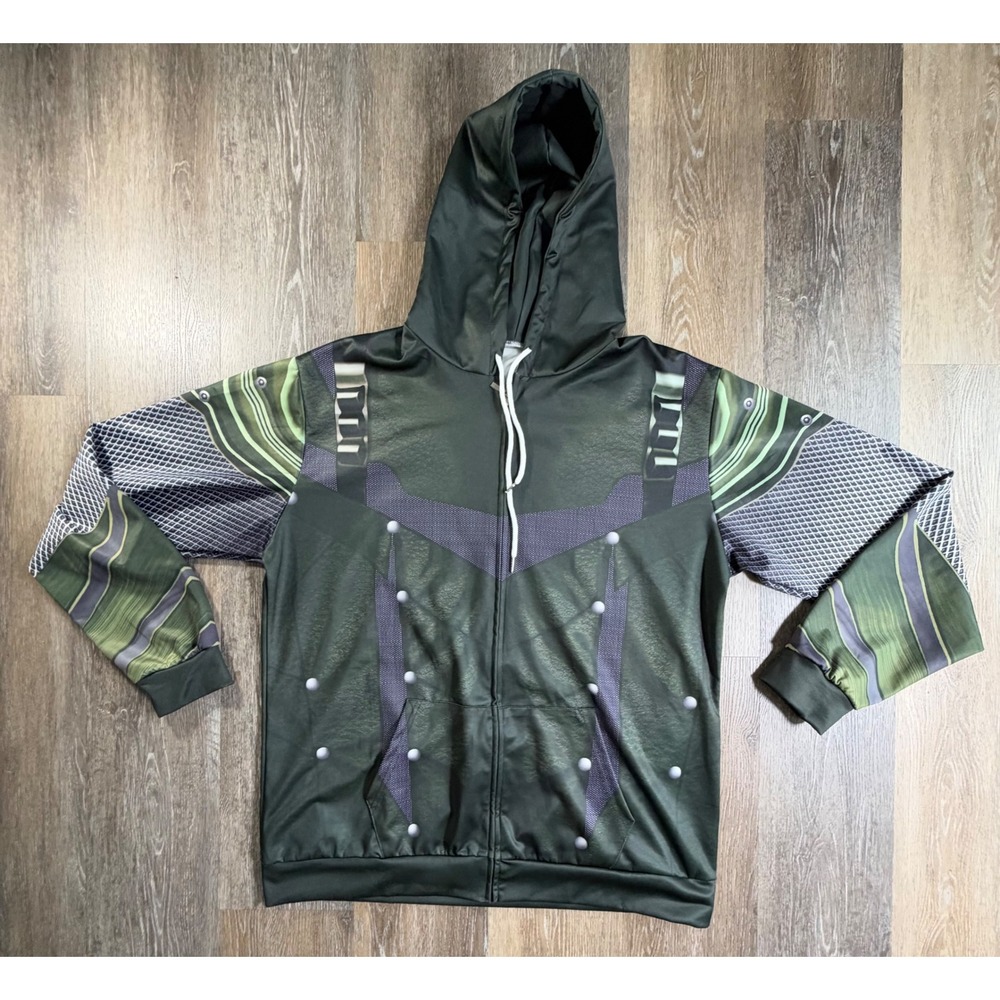Unbranded Superhero Armor Hoodie Mens XL Green Full Zip Sublimated Cosplay